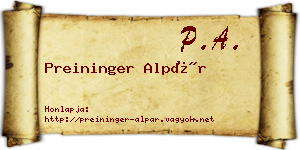 Preininger Alpár névjegykártya